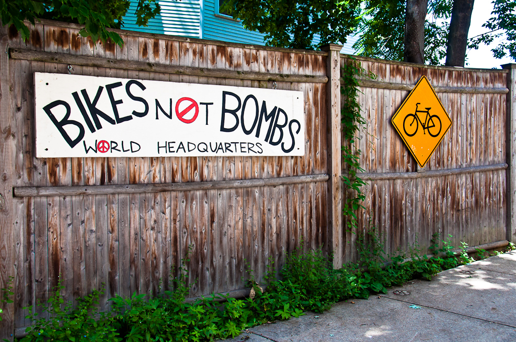 Bikes Not Bombs World Headquarters sign